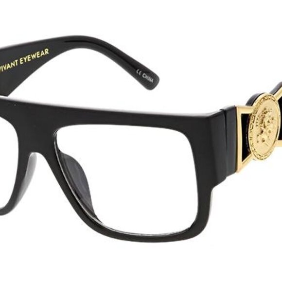 VIVANT Blue Light Blocking Black & Gold Chunky Oversized Eyeglasses NWT - Picture 1 of 9